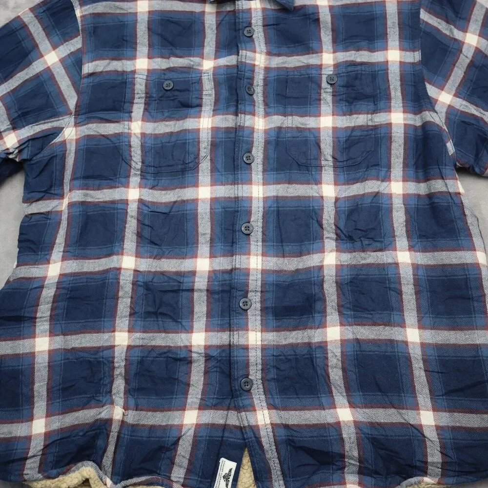Wrangler Shacket Mens Large Blue Plaid Quilted Flannel Shirt Jacket Button Up